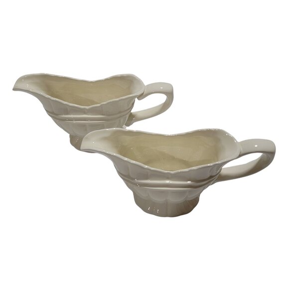 Vintage Set of 2 Art Deco Cream-Coloured Ironstone Gravy Boats - Picture 2 of 8